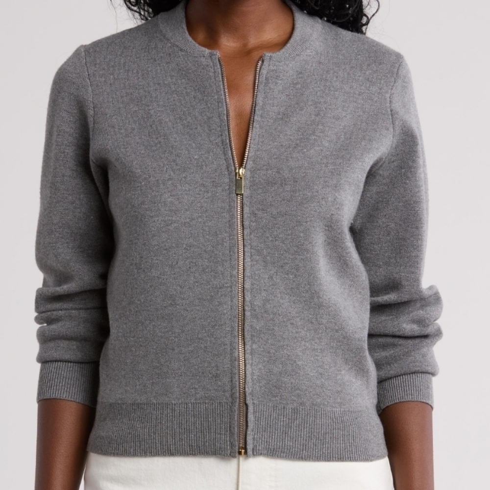 BY DESIGN Jenny Double Knit Bomber Jacket HEATHER GREY, Size Small